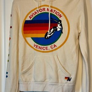 Aviator Nation Cream Crewneck Sweatshirt with Rainbow Surf Logo